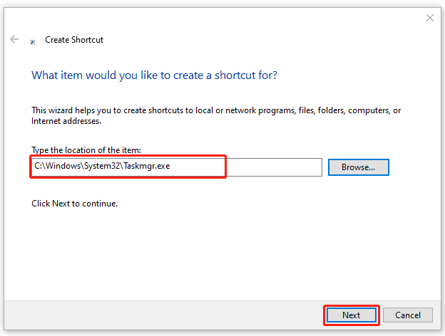 create a Task Manager shortcut