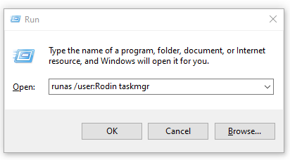 run Task Manager as admin from the Run box