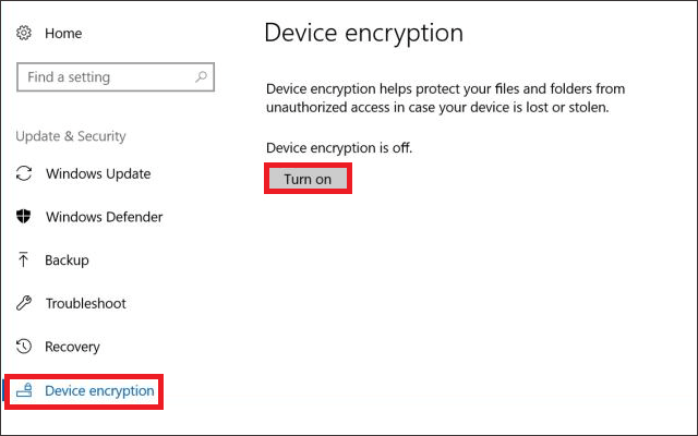 turn on device encryption