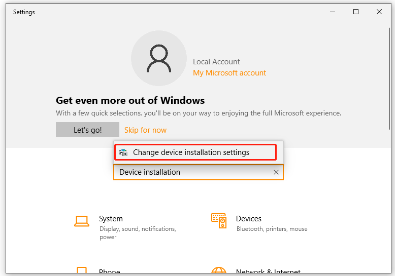 select Change device installation settings