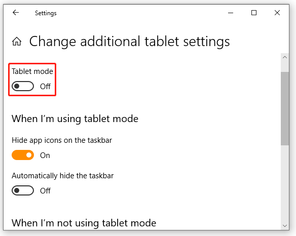 turn off Tablet Mode