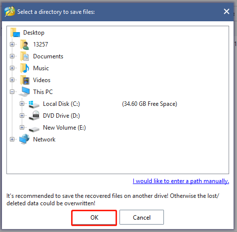 select a directory folder to save the data