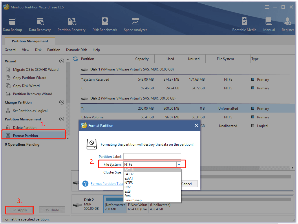 format a drive using MiniTool Partition Wizard