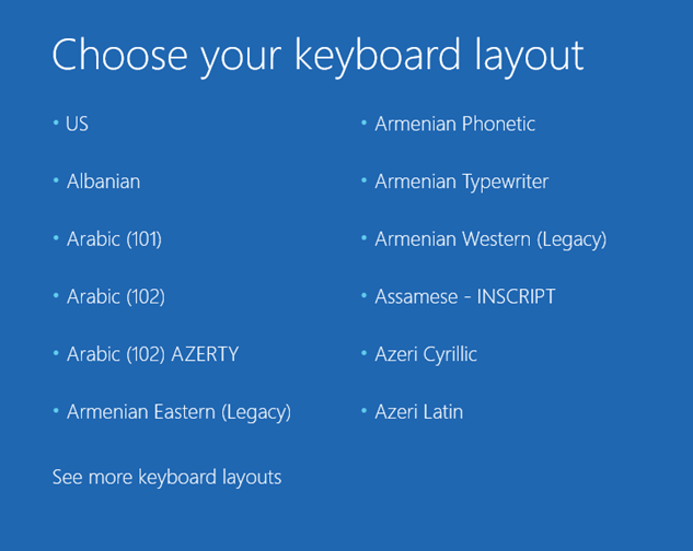 the Choose your keyboard layout