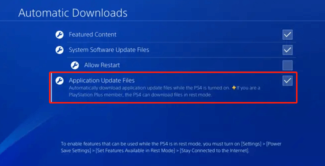 select Application Update Files on PS4