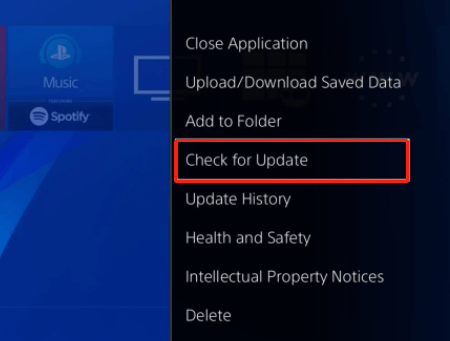 select Check for Update on PS4