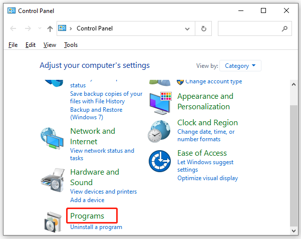 click on Programs in Control Panel