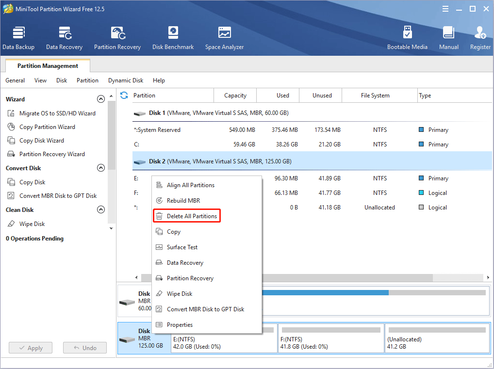 delete all partitions on the microSD card