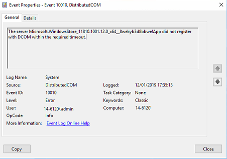 the server did not register with DCOM error