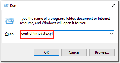 open the Date and Time window from the Run utility