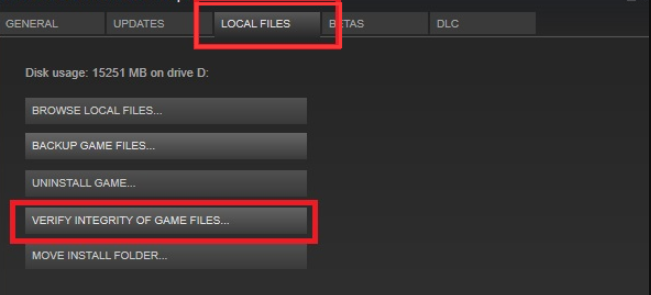 verify integrity of the game file Steam
