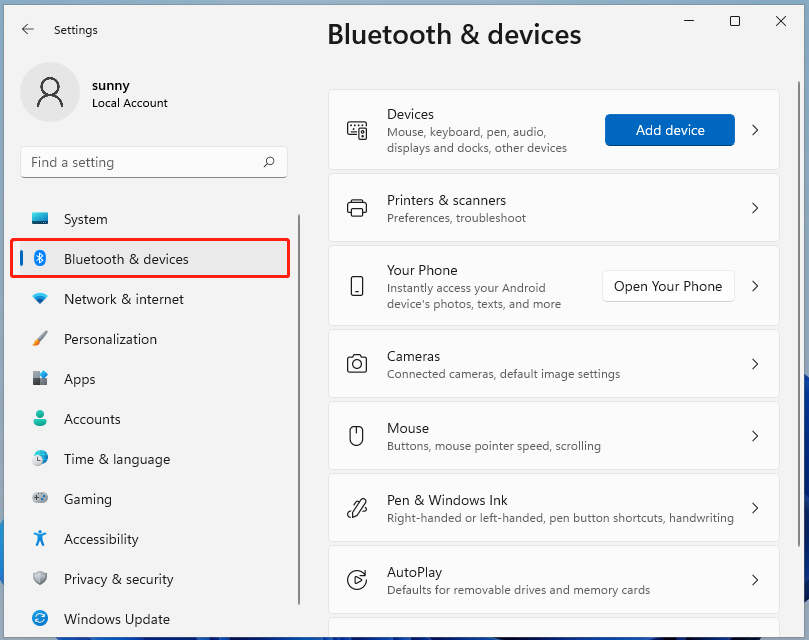 move to bluetooth devices section