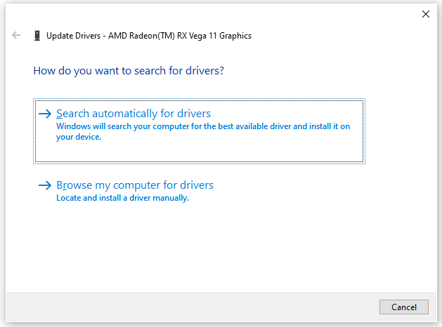 Search automatically for updated driver software