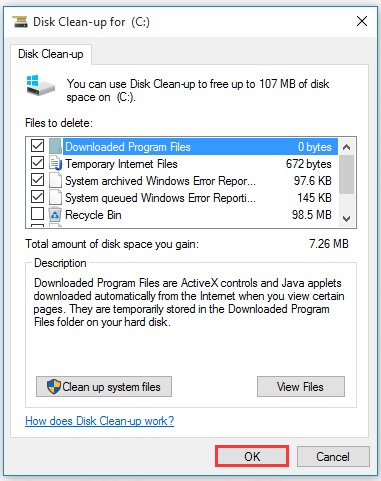 delete files using Disk Cleanup
