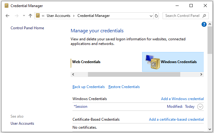 select Windows Credentials