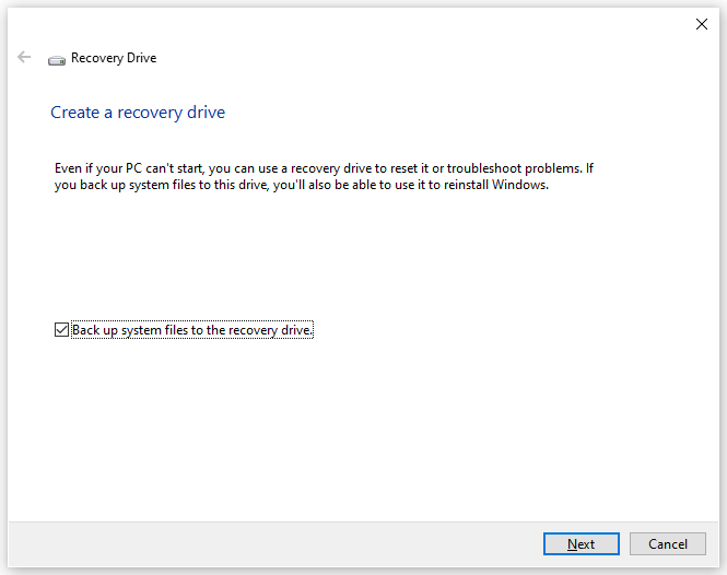 use the Windows built-in tool to create a recovery drive