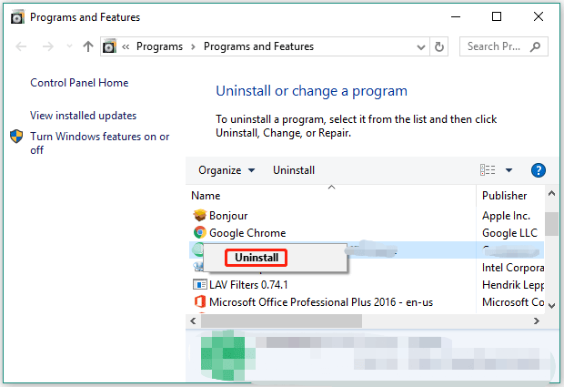 uninstall a program on Windows 10