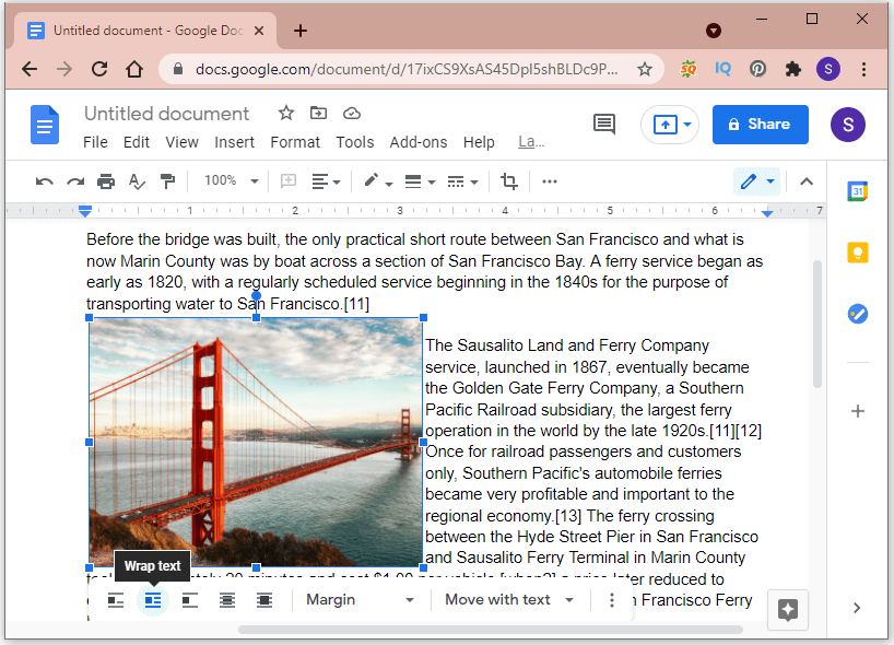 wrap text in Google Docs
