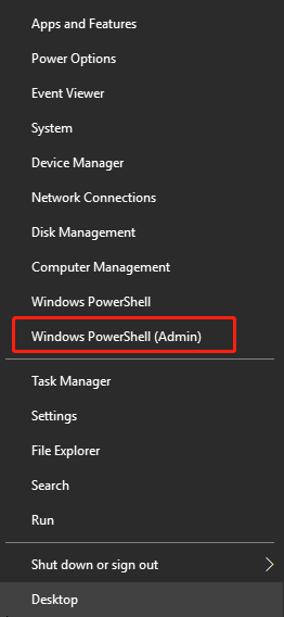 click Windows PowerShell (Admin)