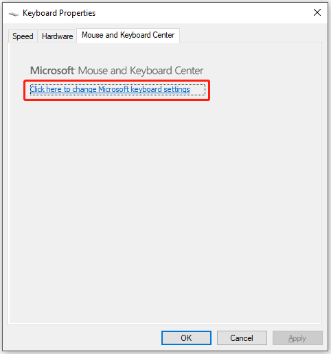 click here to change Microsoft keyboard settings