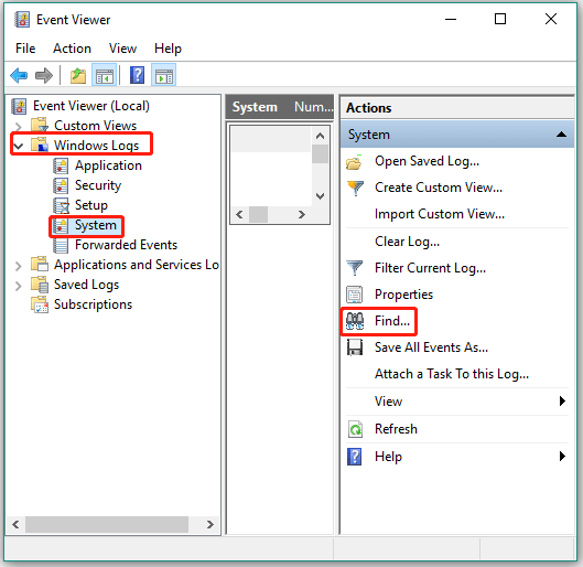 choose the System option and the Find option