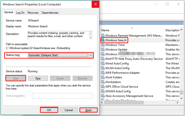 ensure that Windows Search runs on Windows