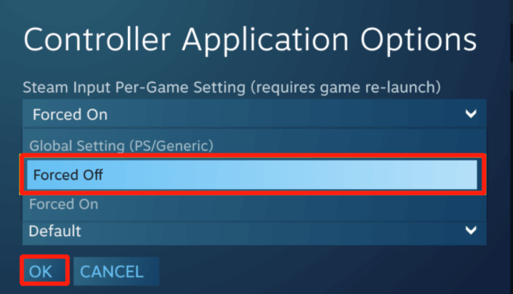 Steam Input Per-Game Setting to forced off