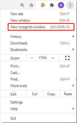 select New incognito window