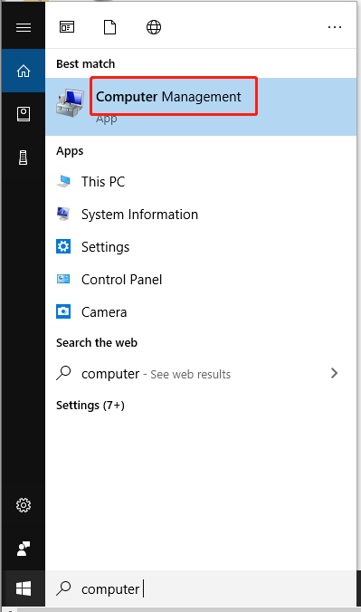 open Computer Management from search bar