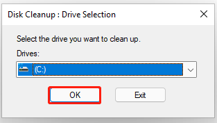 select C drive to perform a disk cleanup