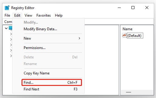 select Find in Registry Editor Windows 11
