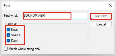 find SoundMixer in Registry Editor Windows 11