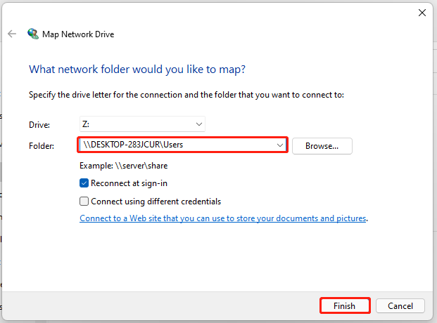 what network folder would you like to map Windows 11