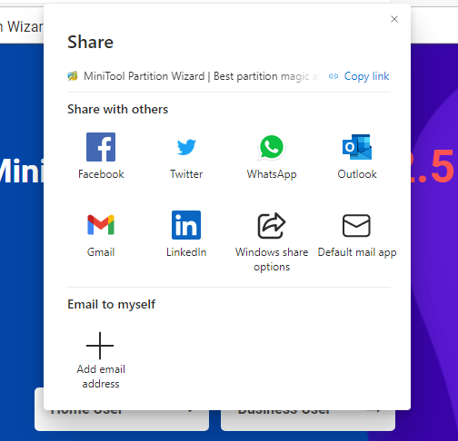 Microsoft Edge sharing options