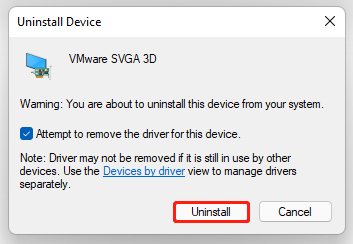 select Attempt to remove the driver for this device Windows 11