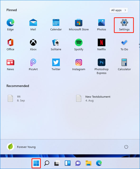 choose the Settings option from the Start menu