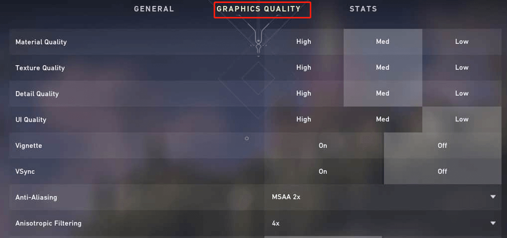 change Valorant in game graphical settings