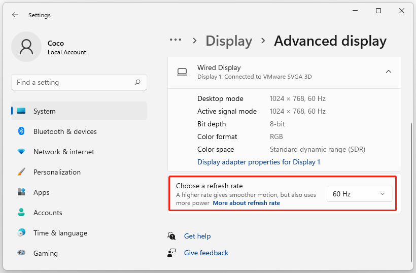 lower refresh rate in Windows 11