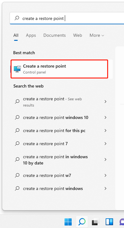 select create a restore point