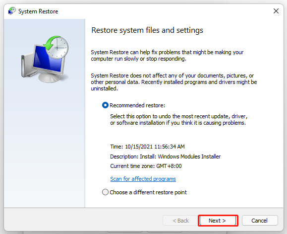 restore system files and settings Windows 11