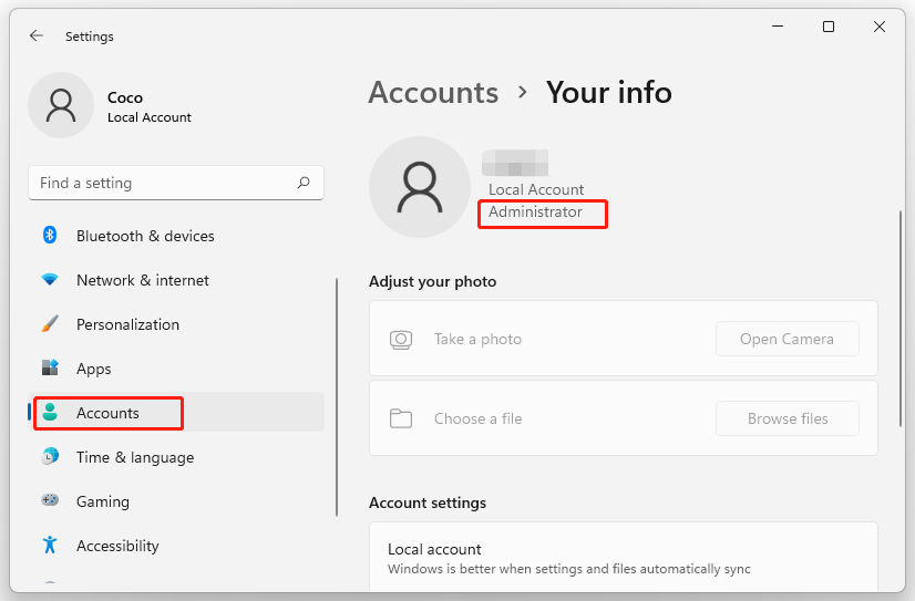 check administrator account Windows 11