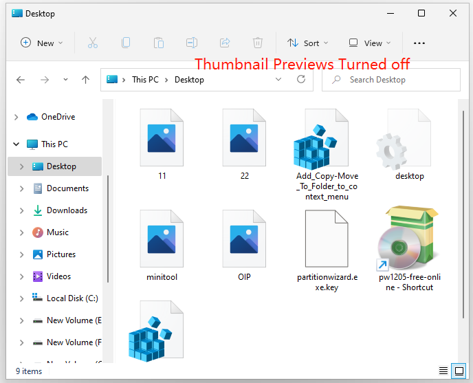hide thumbnail previews in Windows 11