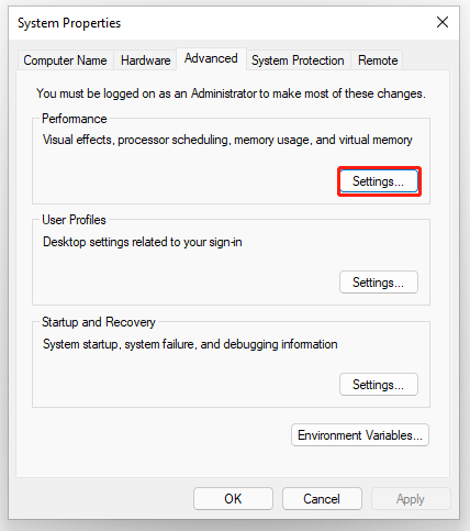 click on Settings under Performance