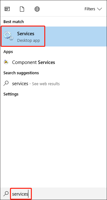 type services in the search box