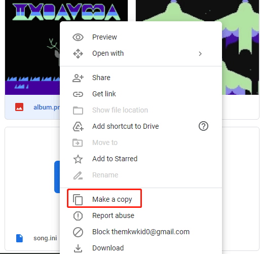make a copy in Google Drive