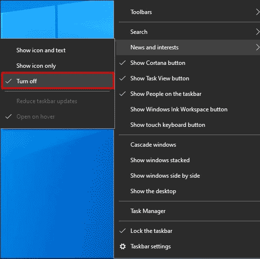 select the Turn off option