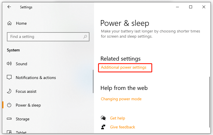click on Additional power settings