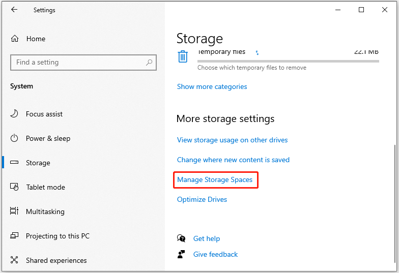 click Manage Storage Spaces