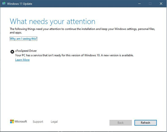 Windows 11 update error cFosSpeed Driver