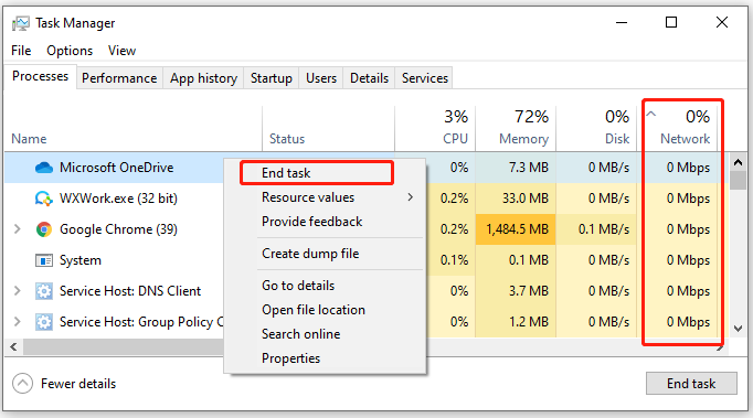 select end task in Task Manager